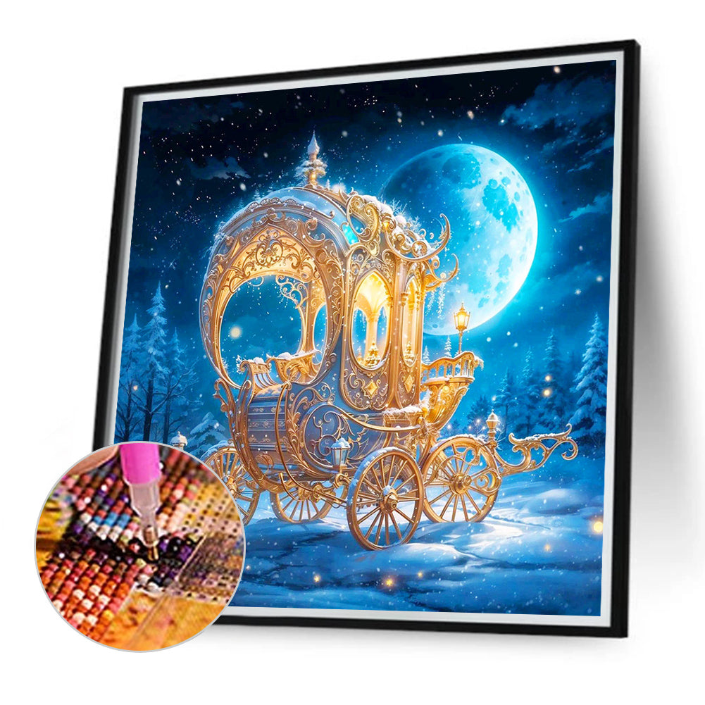 Pumpkin Cart Under The Quiet Moon - Full Round Drill Diamond Painting 40*40CM