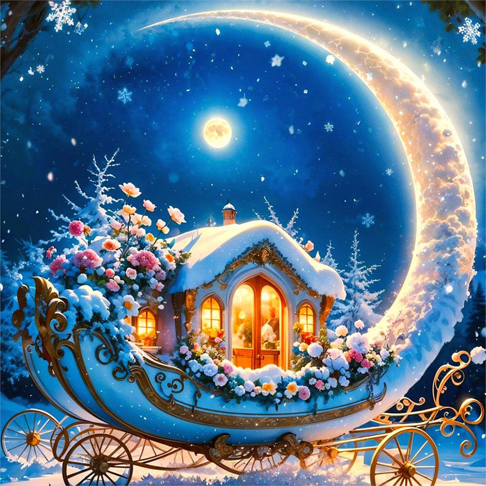 Tranquil House Under The Moon - Full Round Drill Diamond Painting 40*40CM