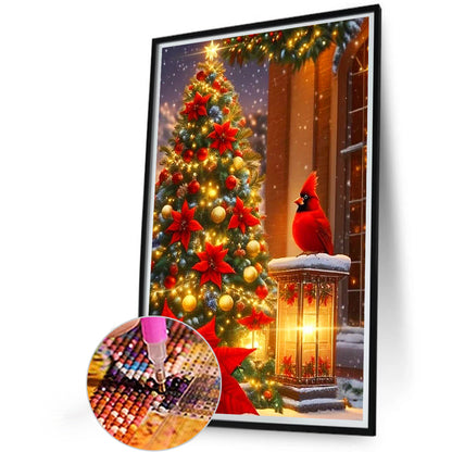 Christmas Cardinals In Front Of The Tree - Full Round Drill Diamond Painting 40*60CM