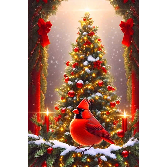 Christmas Model Christmas Tree And Cardinal - Full Round Drill Diamond Painting 40*60CM