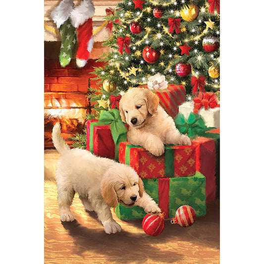 Christmas Naughty Dogs - Full Round Drill Diamond Painting 40*60CM