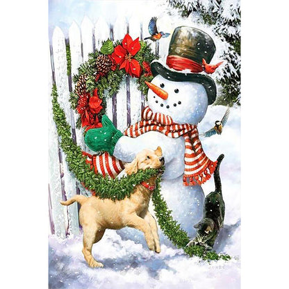 Christmas Style Dog, Kitten, Bird And Snowman - Full Round Drill Diamond Painting 40*60CM