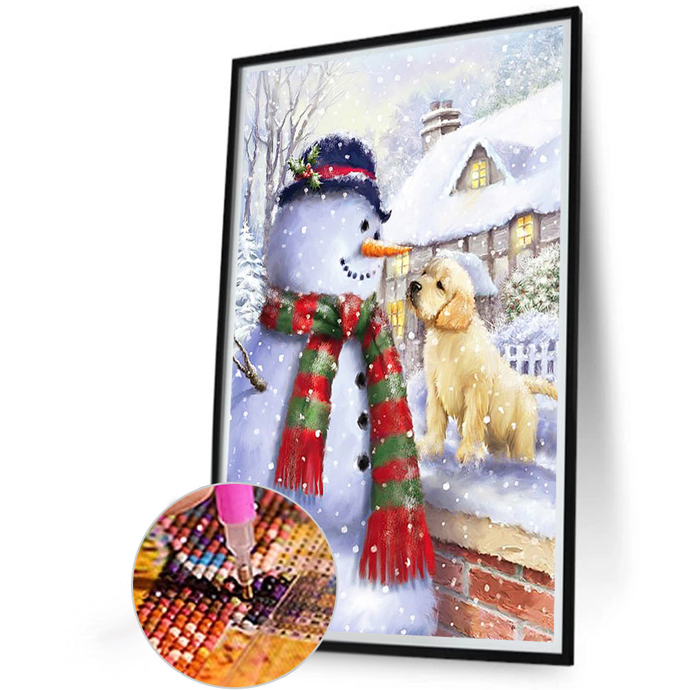 Christmas Model Dog And Snowman - Full Round Drill Diamond Painting 40*60CM