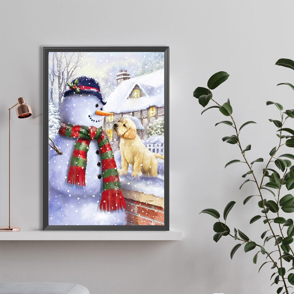 Christmas Model Dog And Snowman - Full Round Drill Diamond Painting 40*60CM