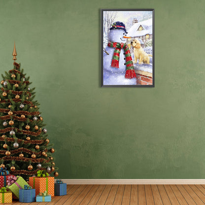 Christmas Model Dog And Snowman - Full Round Drill Diamond Painting 40*60CM