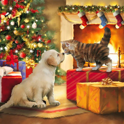 Christmas Cat And Dog - Full Round Drill Diamond Painting 40*40CM