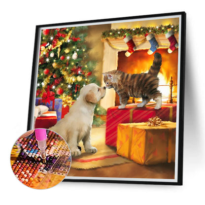 Christmas Cat And Dog - Full Round Drill Diamond Painting 40*40CM