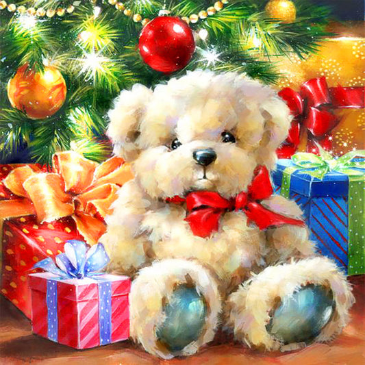 Christmas White Bear Doll - Full Round Drill Diamond Painting 40*40CM