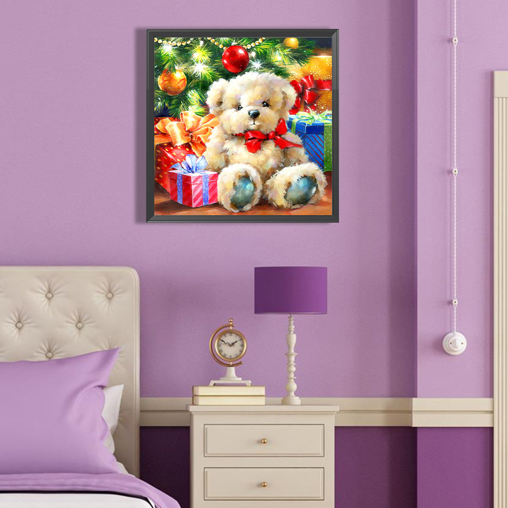 Christmas White Bear Doll - Full Round Drill Diamond Painting 40*40CM