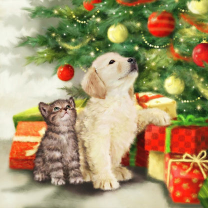 Christmas Cats And Dogs - Full Round Drill Diamond Painting 40*40CM