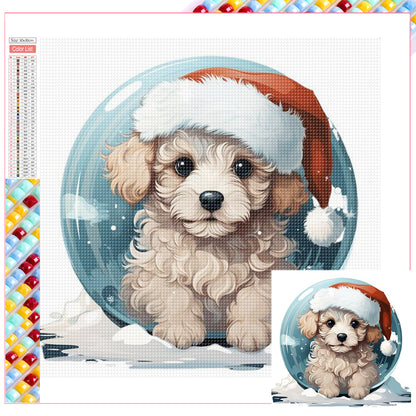 Winter Crystal Ball Christmas Puppy - Full Square Drill Diamond Painting 30*30CM