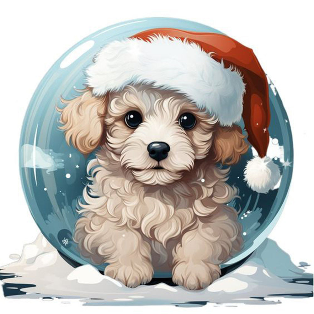 Winter Crystal Ball Christmas Puppy - Full Square Drill Diamond Painting 30*30CM