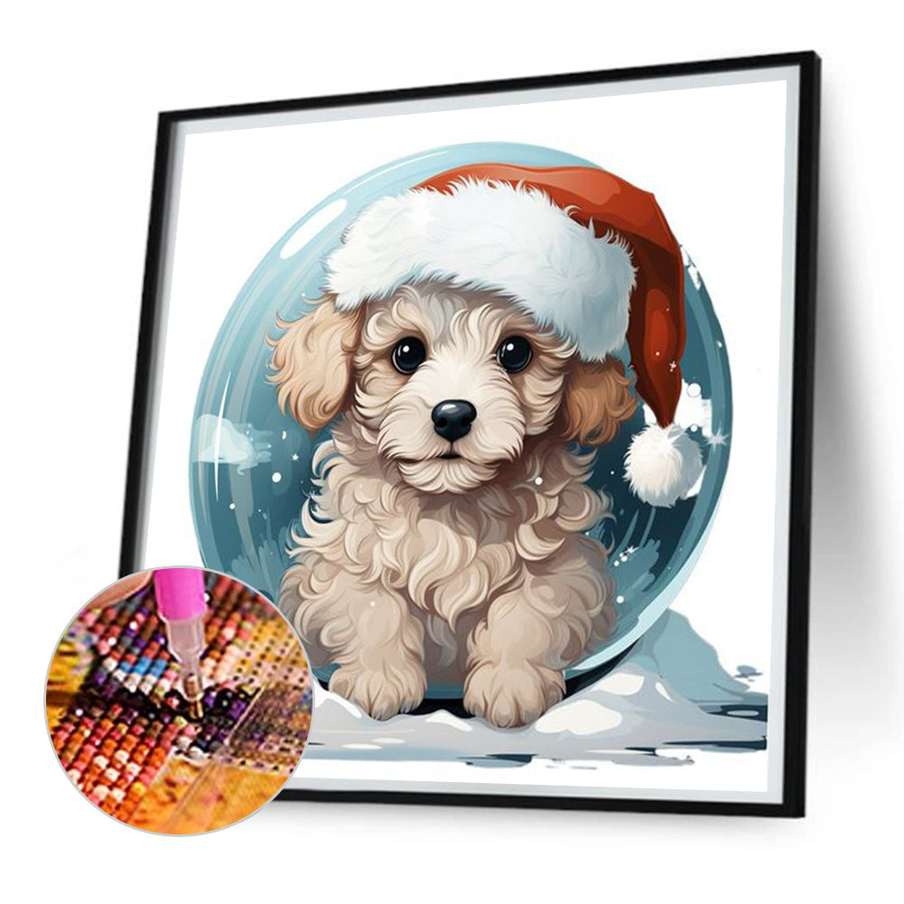 Winter Crystal Ball Christmas Puppy - Full Square Drill Diamond Painting 30*30CM