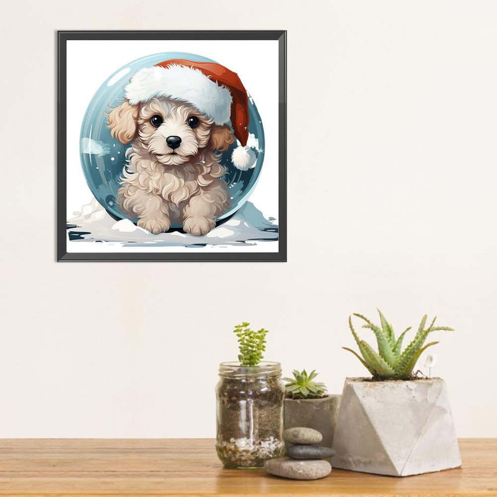 Winter Crystal Ball Christmas Puppy - Full Square Drill Diamond Painting 30*30CM