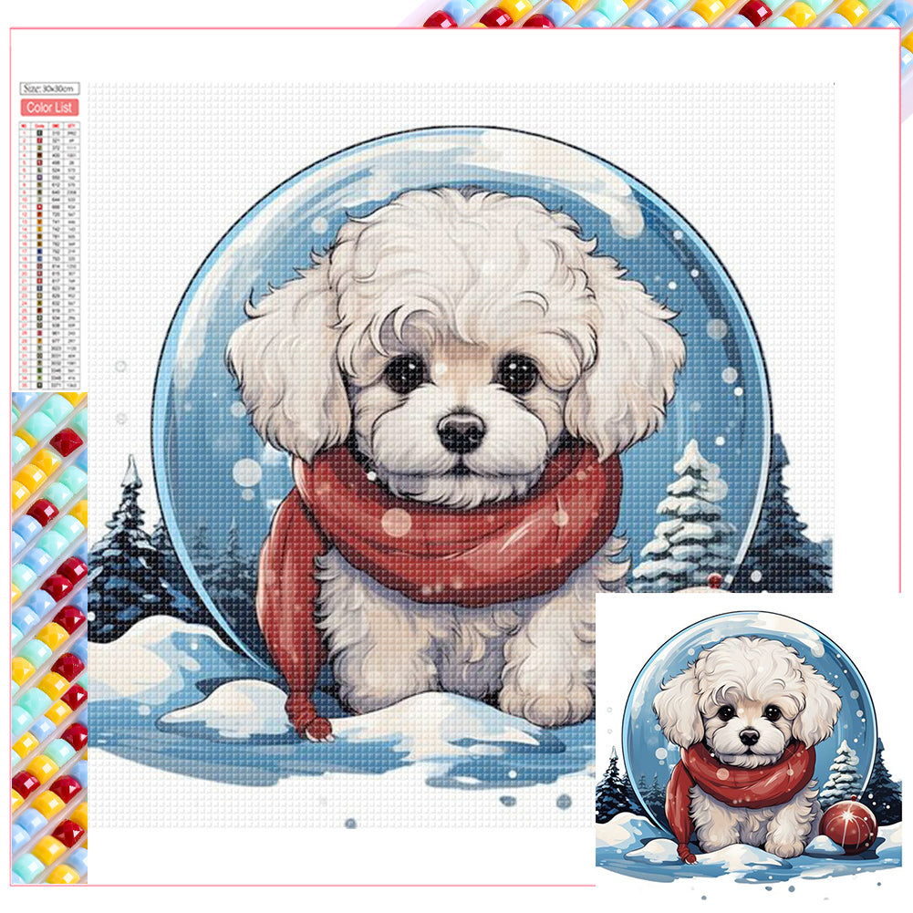 Winter Crystal Ball Christmas Puppy - Full Square Drill Diamond Painting 30*30CM