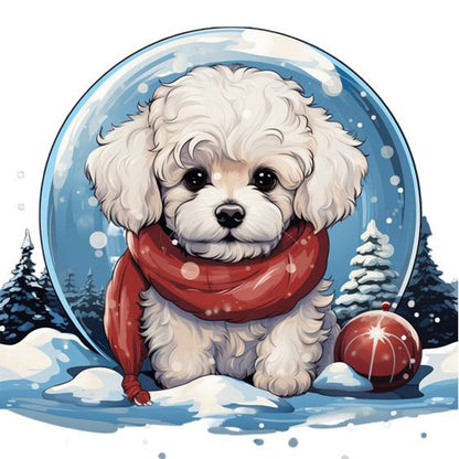 Winter Crystal Ball Christmas Puppy - Full Square Drill Diamond Painting 30*30CM