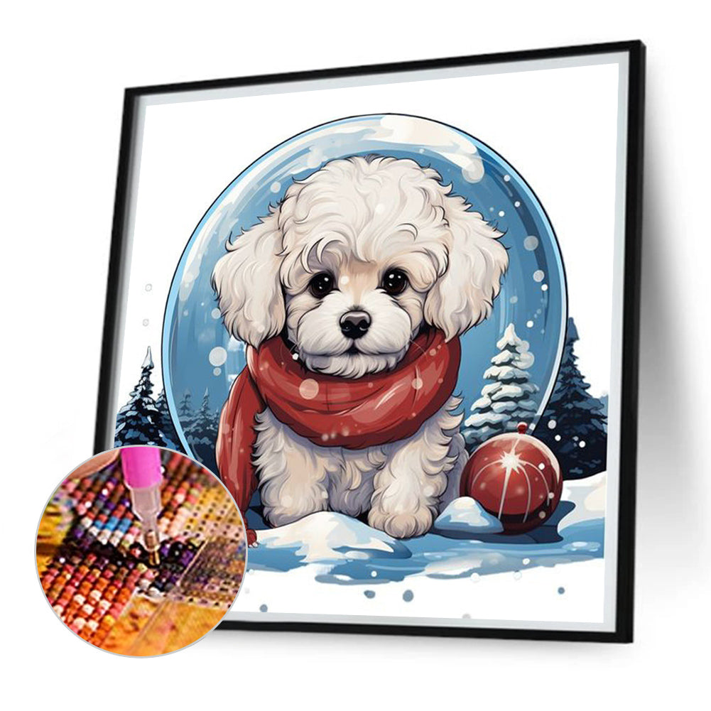 Winter Crystal Ball Christmas Puppy - Full Square Drill Diamond Painting 30*30CM