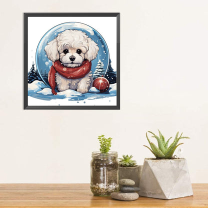 Winter Crystal Ball Christmas Puppy - Full Square Drill Diamond Painting 30*30CM