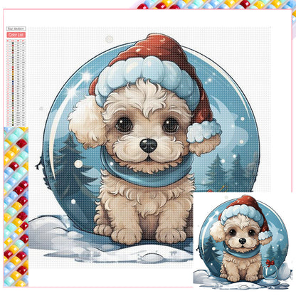 Winter Crystal Ball Christmas Puppy - Full Square Drill Diamond Painting 30*30CM