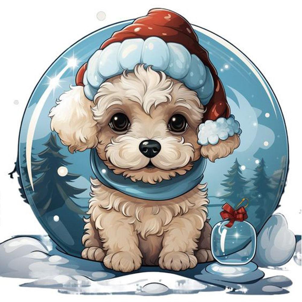 Winter Crystal Ball Christmas Puppy - Full Square Drill Diamond Painting 30*30CM