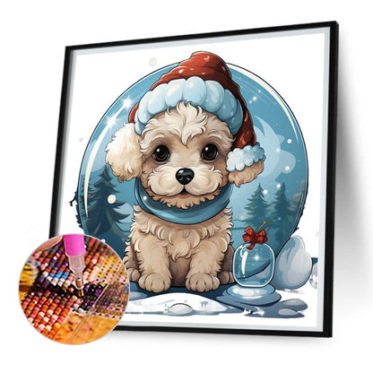 Winter Crystal Ball Christmas Puppy - Full Square Drill Diamond Painting 30*30CM