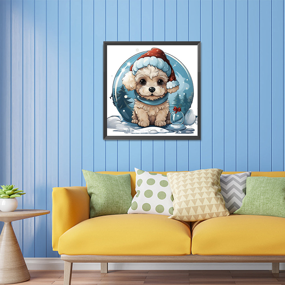 Winter Crystal Ball Christmas Puppy - Full Square Drill Diamond Painting 30*30CM