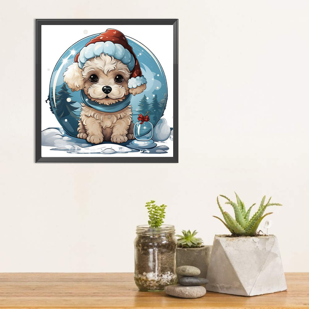 Winter Crystal Ball Christmas Puppy - Full Square Drill Diamond Painting 30*30CM