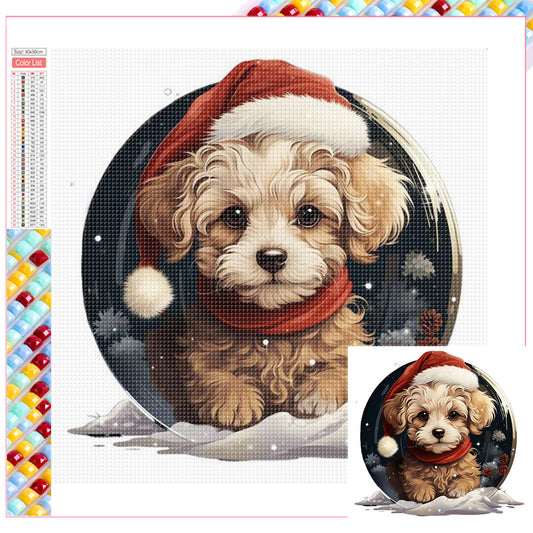 Winter Crystal Ball Christmas Puppy - Full Square Drill Diamond Painting 30*30CM