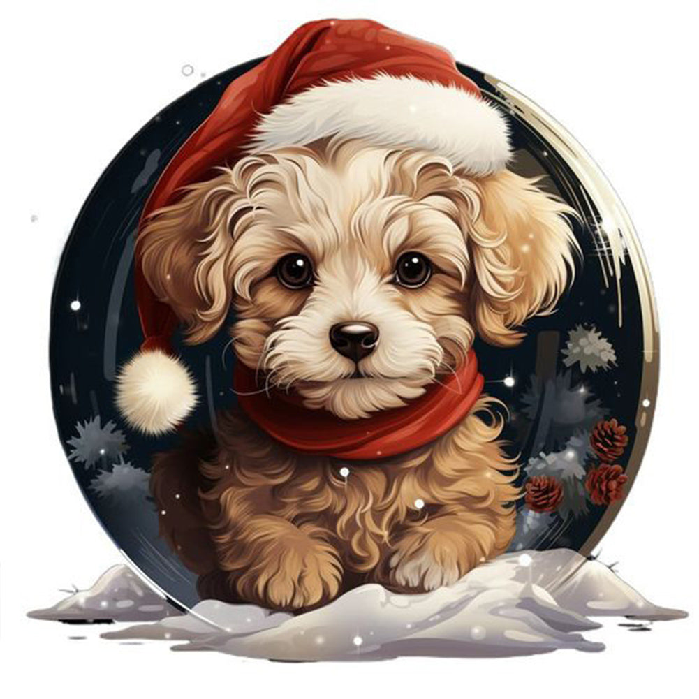 Winter Crystal Ball Christmas Puppy - Full Square Drill Diamond Painting 30*30CM