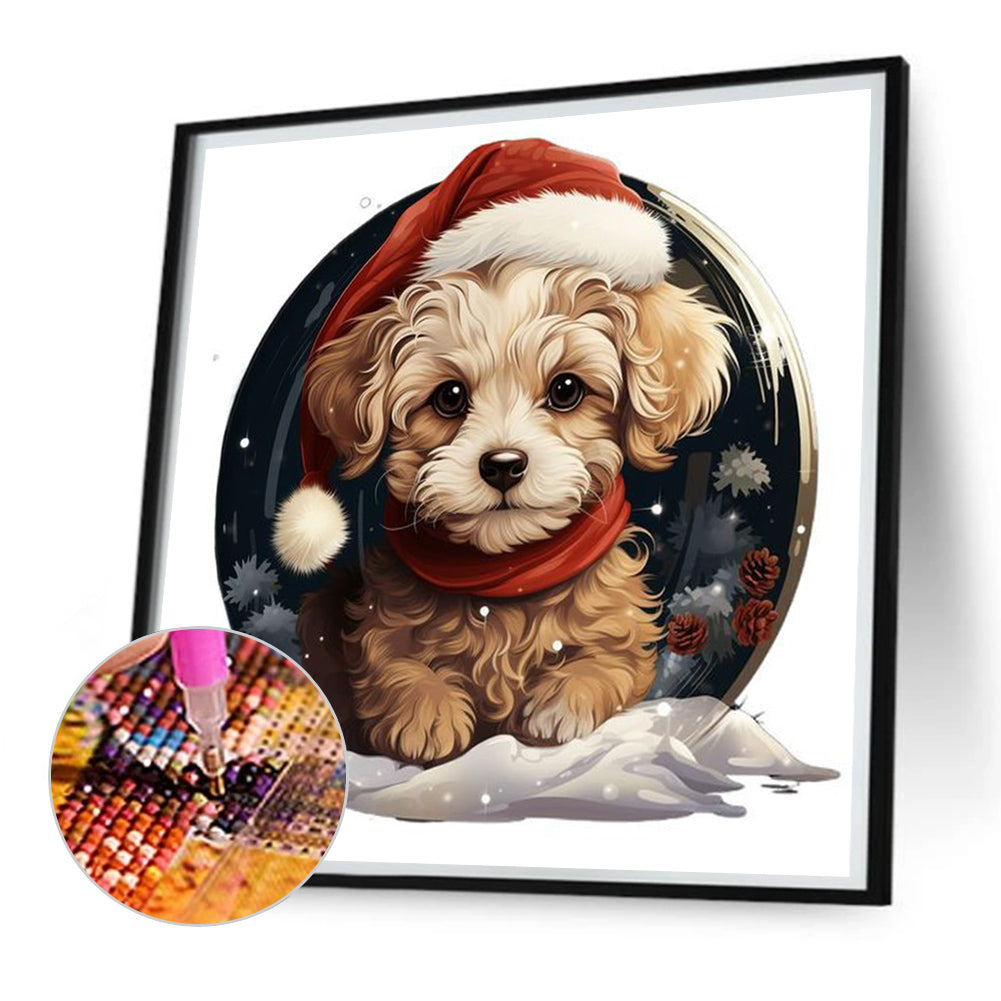 Winter Crystal Ball Christmas Puppy - Full Square Drill Diamond Painting 30*30CM