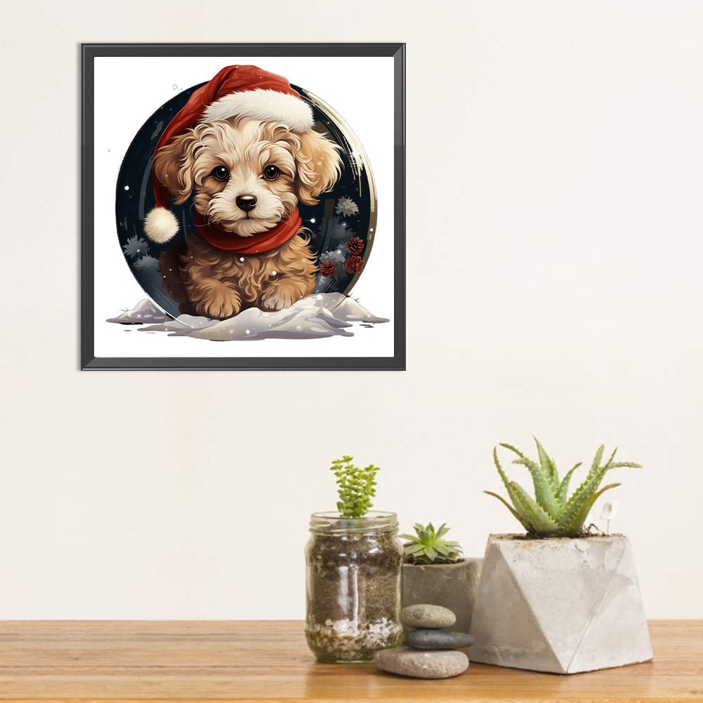 Winter Crystal Ball Christmas Puppy - Full Square Drill Diamond Painting 30*30CM