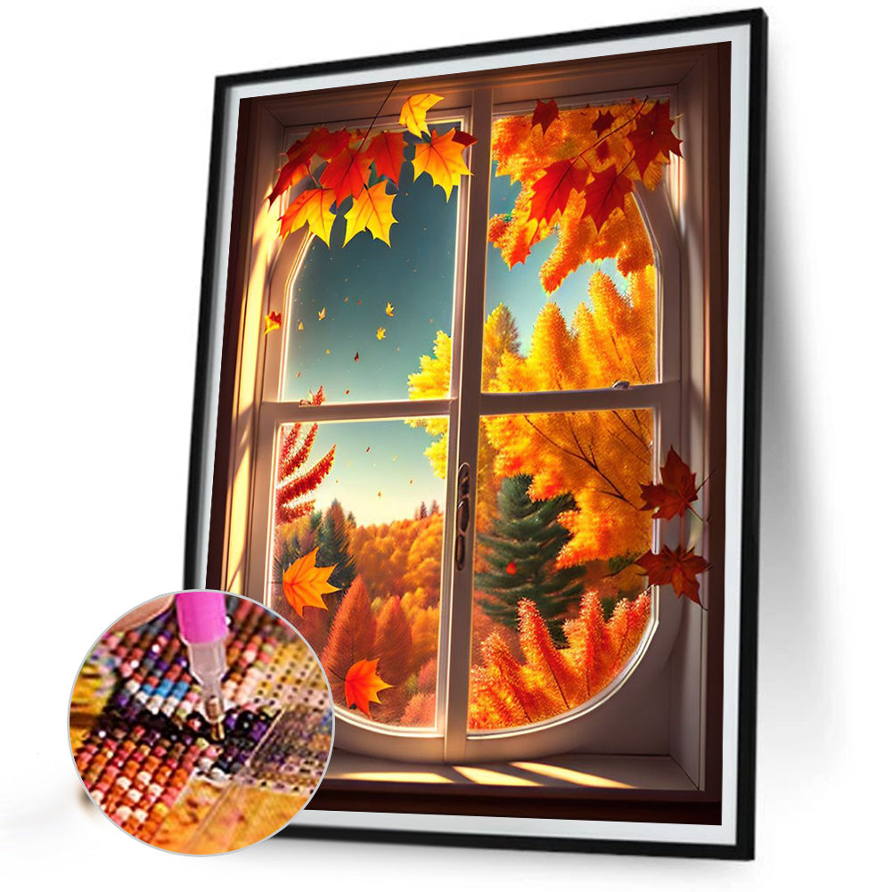 Autumn Leaves Outside The Window - Full Square Drill Diamond Painting 30*40CM