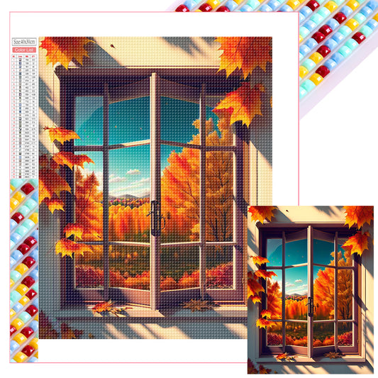 Autumn Leaves Outside The Window - Full Square Drill Diamond Painting 30*40CM