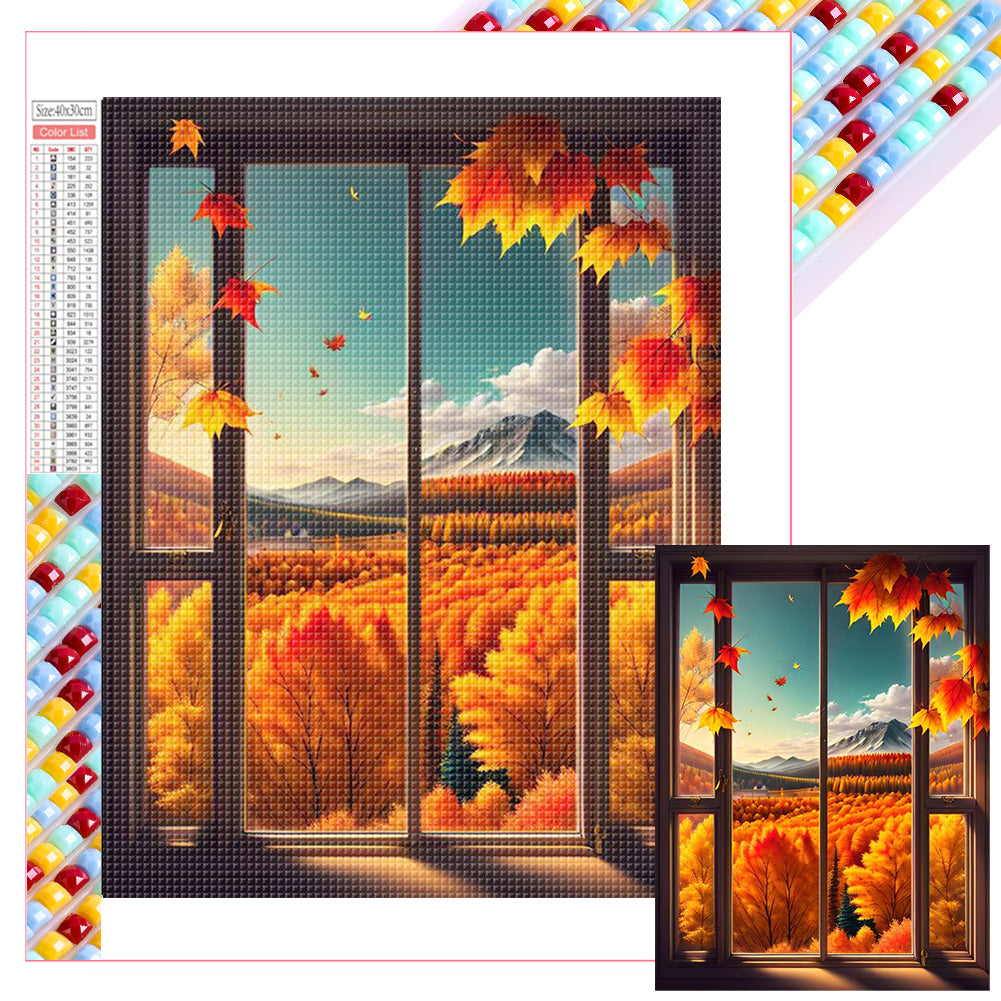 Autumn Leaves Outside The Window - Full Square Drill Diamond Painting 30*40CM