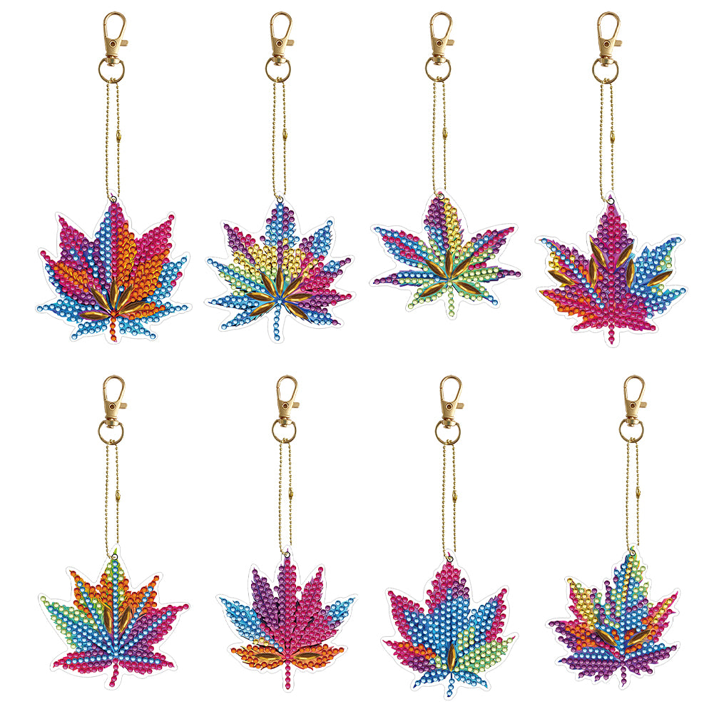 8PCS Double Sided Special Shape Diamond Painting Keychain (Special Leaf)