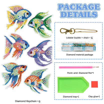 6PCS Double Sided Special Shape Diamond Painting Keychain (Flexible Fish)