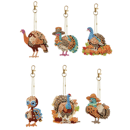 6PCS Double Sided Special Shape Diamond Painting Keychain (Holiday Turkey)