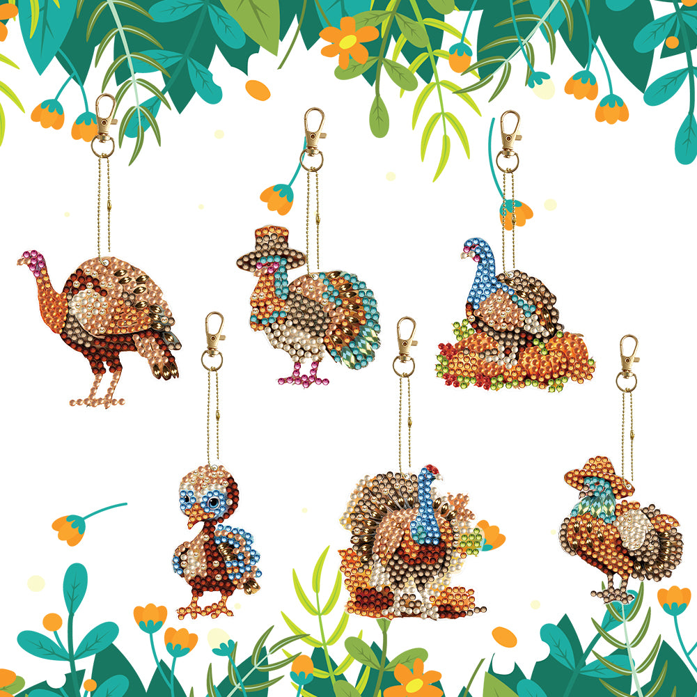 6PCS Double Sided Special Shape Diamond Painting Keychain (Holiday Turkey)