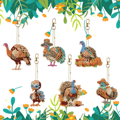 6PCS Double Sided Special Shape Diamond Painting Keychain (Holiday Turkey)