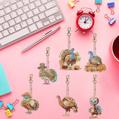 6PCS Double Sided Special Shape Diamond Painting Keychain (Holiday Turkey)