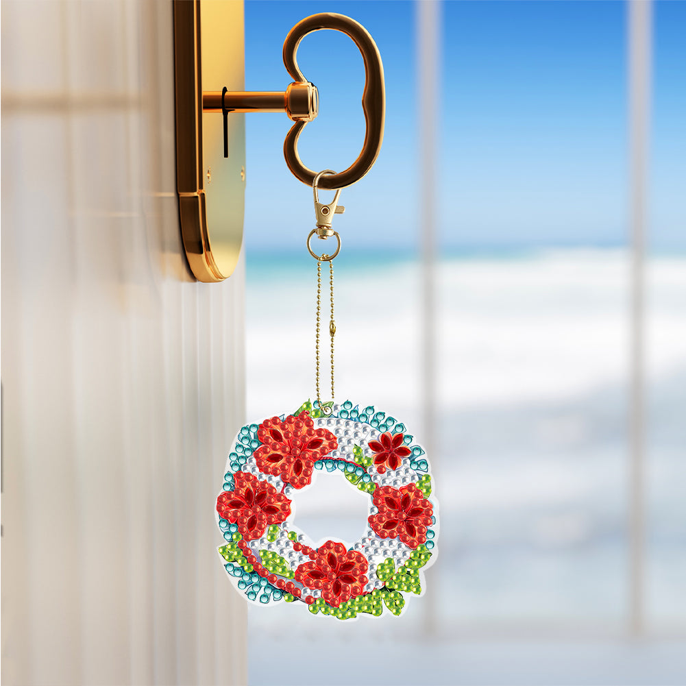 6PCS Double Sided Special Shape Diamond Painting Keychain (Flower Swim Circle)