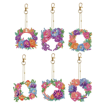 6PCS Double Sided Special Shape Diamond Painting Keychain (Flower Garland)