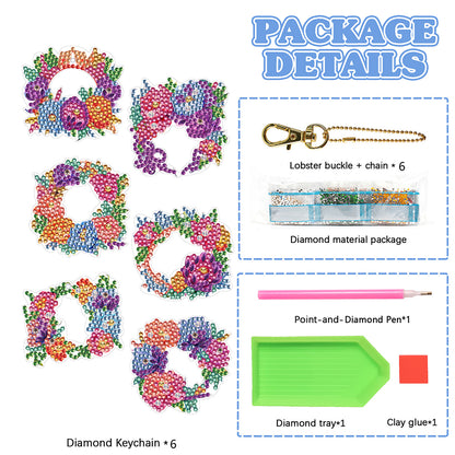 6PCS Double Sided Special Shape Diamond Painting Keychain (Flower Garland)