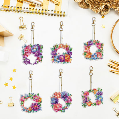 6PCS Double Sided Special Shape Diamond Painting Keychain (Flower Garland)