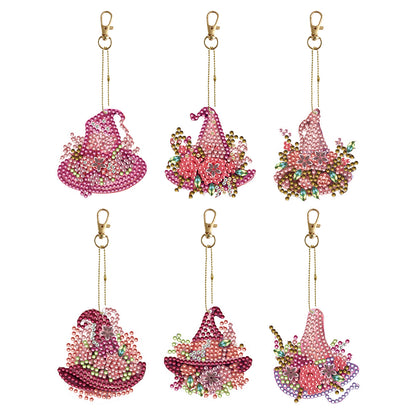 6PCS Double Sided Special Shape Diamond Painting Keychain (Wizard Hat)