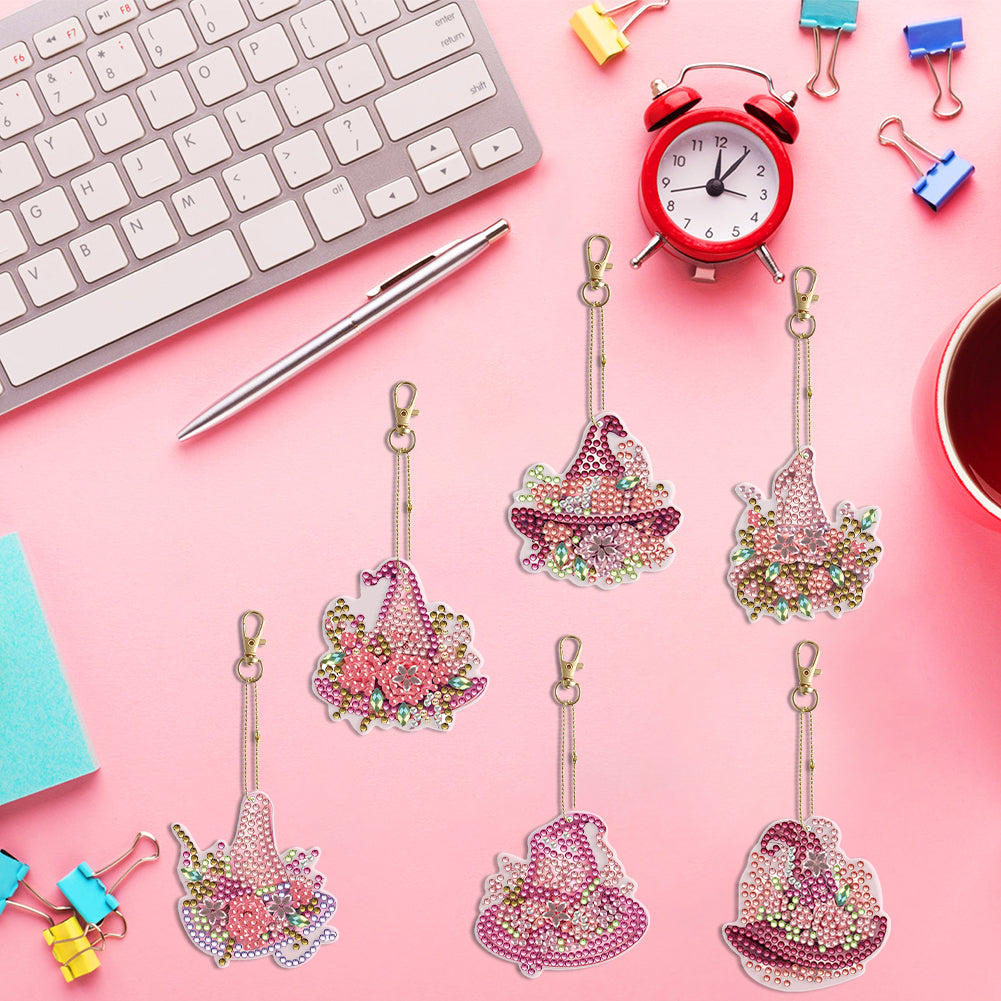 6PCS Double Sided Special Shape Diamond Painting Keychain (Wizard Hat)