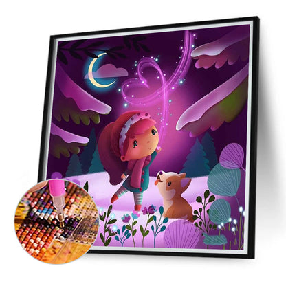 Little Girl And Corgi - Full Round Drill Diamond Painting 40*40CM