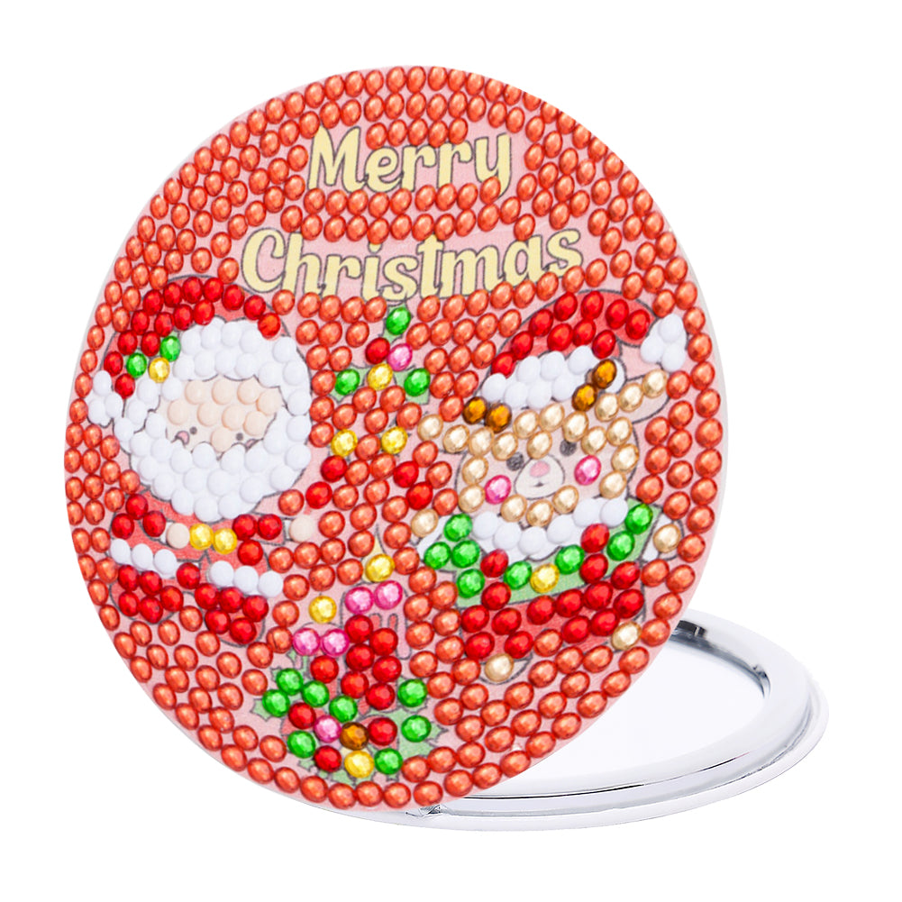 Double Sided Special Shape Diamond Painting Compact Mirror (Santa #1)