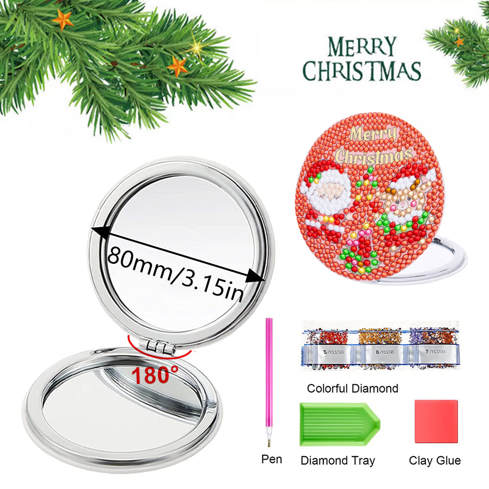 Double Sided Special Shape Diamond Painting Compact Mirror (Santa #1)