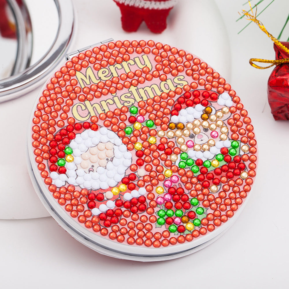 Double Sided Special Shape Diamond Painting Compact Mirror (Santa #1)
